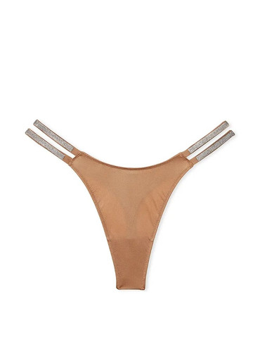 Трусики стрінги сатинові зі стразами бежеві Double Shine Strap Panty