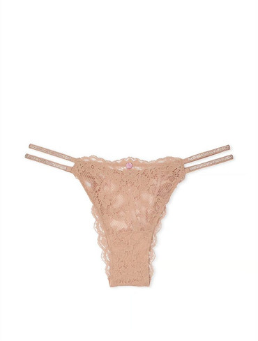 Трусики бразильяни мереживні зі стразами бежеві Double Shine Strap Lace Brazilian