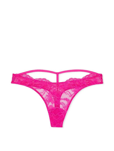 Трусики стрінги мереживні зі стразами рожеві Shine Strap Cutout Lace Thong