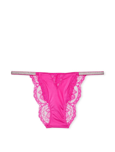 Трусики чікі сатинові з мереживом зі стразами рожеві Shine Strap Bikini Panty