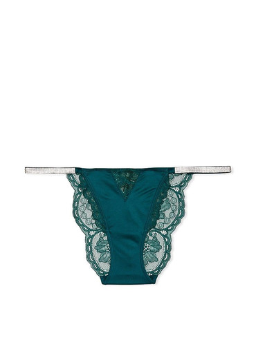 Трусики чікі сатинові з мереживом зі стразами зелені Shine Strap Bikini Panty