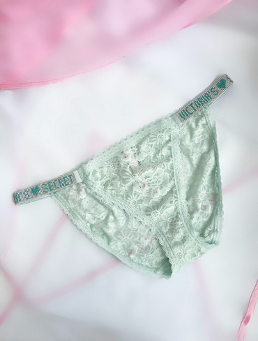 Трусики бікіні мереживні зі стразами мятні Shine Strap Bikini Panty