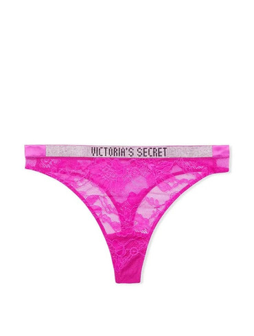 Трусики стрінги зі стразами мереживні рожеві Shine Strap Lace High-Leg Thong Panty Very