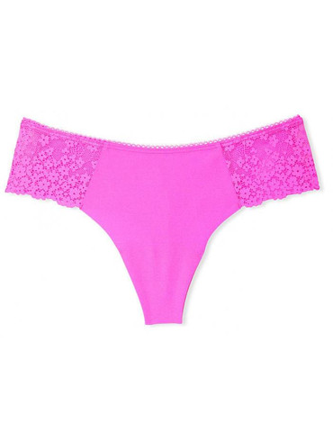 Трусики стрінги безшовні з мереживом рожеві No Show Thong Panty