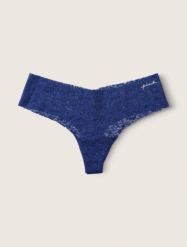 Трусики стрінги безшовні мереживні сині No Show Thong Panty