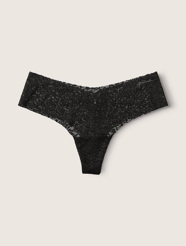 Трусики стрінги безшовні мереживні чорні No Show Thong Panty