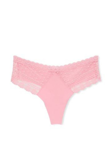 Трусики стрінги безшовні з мереживом коралові No Show Thong Panty