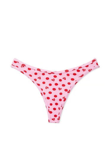 Трусики стрінги бавовняні в рубчик рожеві Cotton High-Leg Thong Panty
