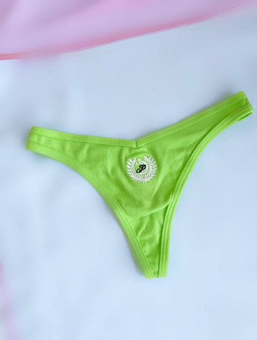 Трусики стрінги бавовняні в рубчик салатові Cotton High-Leg Thong Panty