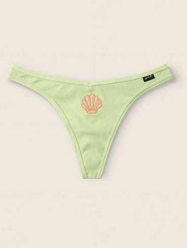 Трусики стрінги бавовняні в рубчик салатові Cotton High-Leg Thong Panty