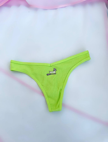 Трусики стрінги бавовняні в рубчик салатові Cotton High-Leg Thong Panty
