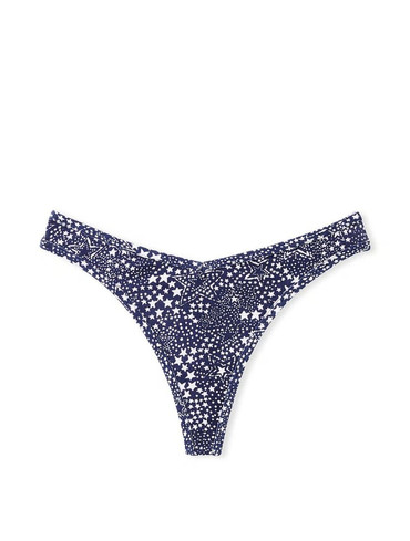 Трусики стрінги бавовняні в рубчик Сині Cotton High-Leg Thong Panty