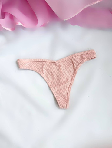 Трусики стрінги бавовняні в рубчик рожеві Cotton High-Leg Thong Panty