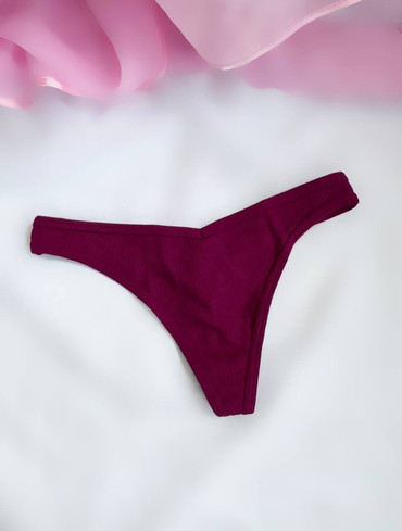 Трусики стрінги бавовняні в рубчик бордо Cotton High-Leg Thong Panty