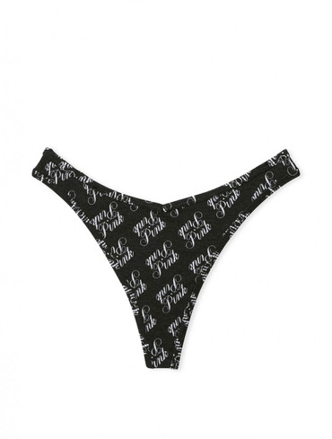Трусики стрінги бавовняні в рубчик чорні Cotton High-Leg Thong Panty