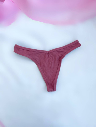 Трусики стрінги бавовняні в рубчик рожеві Cotton High-Leg Thong Panty