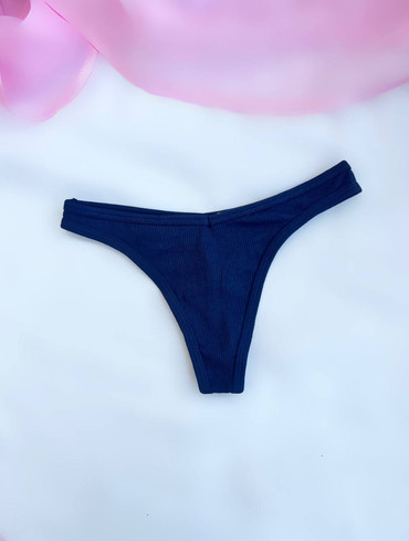 Трусики стрінги бавовняні в рубчик темно-сині Cotton High-Leg Thong Panty