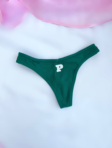 Трусики стрінги бавовняні в рубчик зелені Cotton High-Leg Thong Panty
