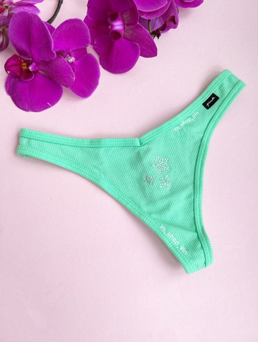 Трусики стрінги бавовняні в рубчик бірюзові Cotton High-Leg Thong Panty