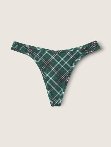 Трусики стрінги бавовняні в рубчик зелені Cotton High-Leg Thong Panty