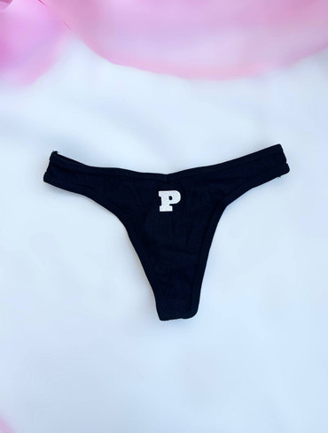 Трусики стрінги бавовняні в рубчик чорні Cotton High-Leg Thong Panty