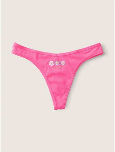 Трусики стрінги бавовняні в рубчик рожеві Cotton High-Leg Thong Panty