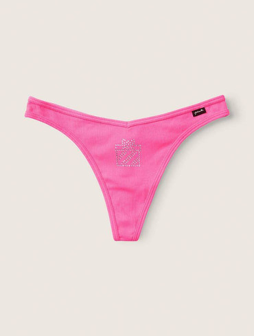 Трусики стрінги бавовняні в рубчик рожеві Cotton High-Leg Thong Panty