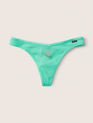 Трусики стрінги бавовняні в рубчик мятні Cotton High-Leg Thong Panty