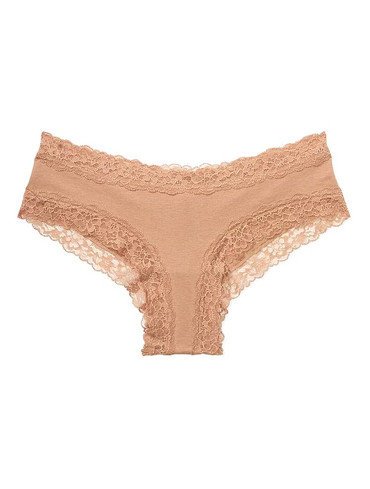 Трусики чікі бавовняні з мереживом бежеві Lace-Waist Cotton Cheeky Panty