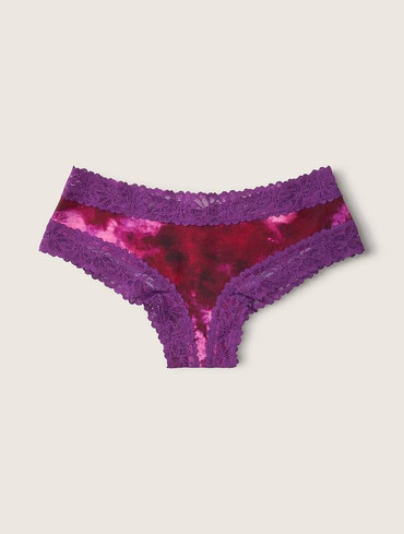 Трусики чікі бавовняні з мереживом фіолетові Lace-Waist Cotton Cheeky Panty