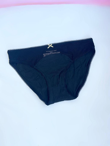 Трусики бікіні бавовняні з мереживом чорні Stretch Cotton Bikini Panty