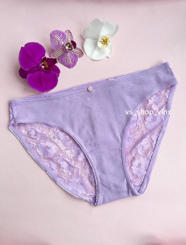 Трусики бікіні бавовняні з мереживом бузкові Stretch Cotton Bikini Panty