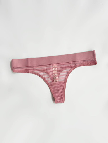 Трусики стрінги в сіточку з логорезинкою рожеві пудра Sheer Heritage Logo Thong Panty