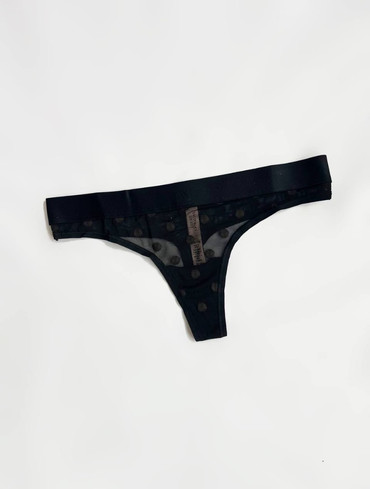 Трусики стрінги в сіточку з логорезинкою чорні Sheer Heritage Logo Thong Panty