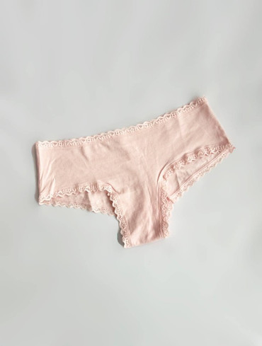 Трусики чікі бавовняні з мереживом рожеві Cotton Lace-Waist Cheeky Panty