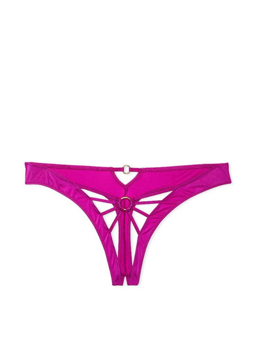 Трусики стрінги з відкритим доступом рожеві Ring Hardware Crotchless Thong Panty