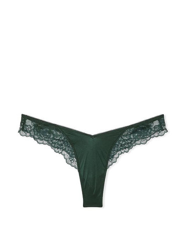 Трусики стрінги люкс сатин з мереживом зелені Rose Lace-Trim High-Leg Thong Panty