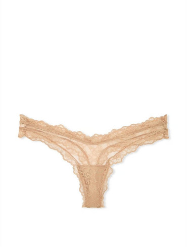 Трусики стрінги мереживні бежеві Rose Lace High-Leg Thong Panty