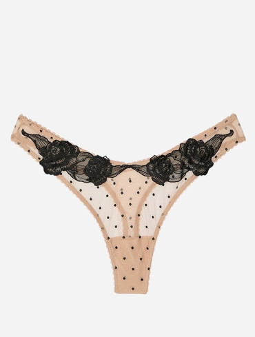 Трусики стрінги люкс мереживні з сіточкою бежеві Flirty Mesh Thong Panty
