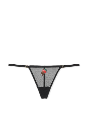 Трусики стрінги люкс сіточкою з регуляторами чорні  Lace-Trim Adjustable V-String Panty