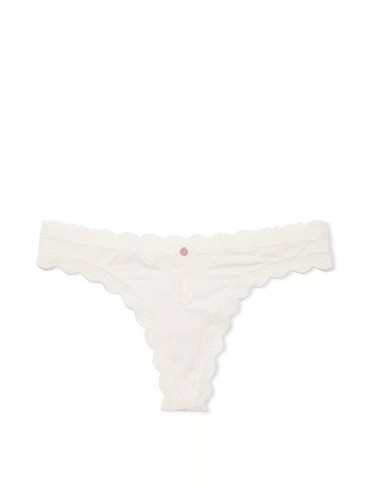 Трусики стрінги люкс гладенькі з мереживом білі Lace Thong Panty