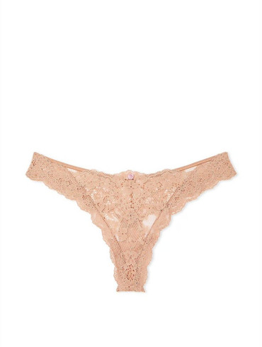 Трусики стрінги люкс мереживні бежеві Lace Thong Panty