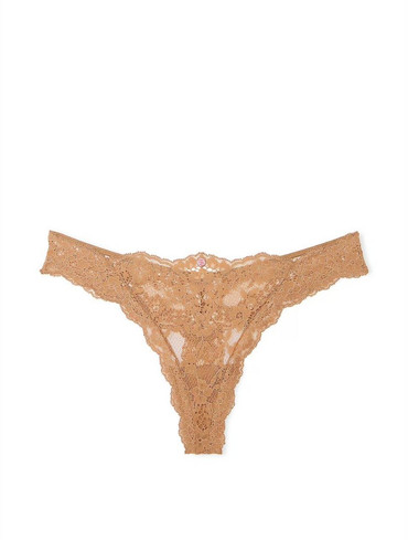 Трусики стрінги люкс мереживні бежеві Lace Thong Panty