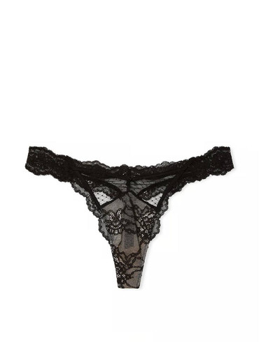 Трусики стрінги люкс мереживні чорніLace Thong Panty