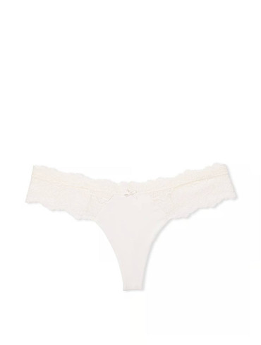 Трусики стрінги люкс гладенькі з мереживом білі Lace Thong Panty