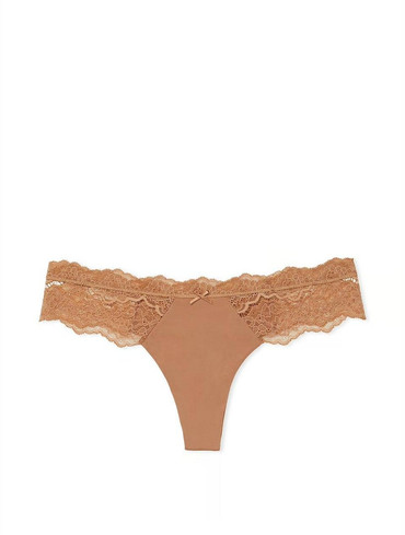 Трусики стрінги люкс гладенькі з мереживом бежеві Lace Thong Panty