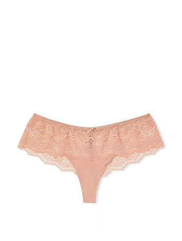 Трусики стрінги гладенькі з мереживом бежеві Lace Thong Panty