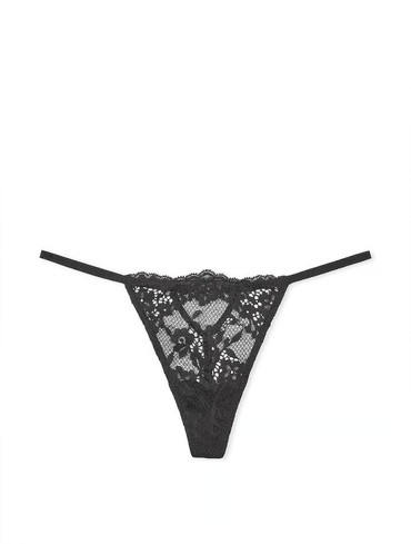 Трусики стрінги люкс мереживні чорні Lace Thong Panty