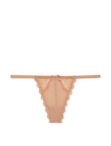 Трусики стрінги люкс мереживні бежеві Lace-Trim V-String Panty