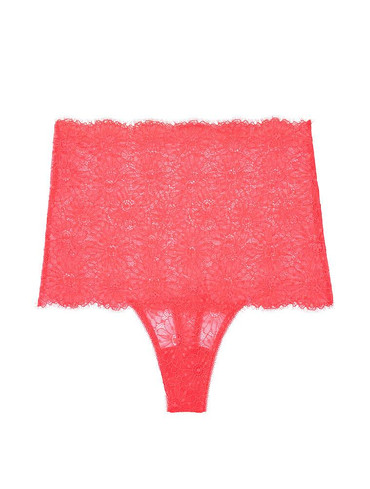 Трусики стрінги люкс мереживні високі коралові High Waist Thong Panty